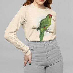 Red-crowned Parakeet VTG Parrot Print Long Sleeve Graphic Tee T-shirt S M L XL